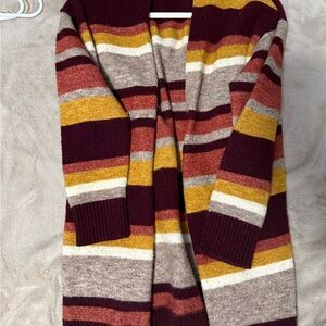 Time and Tru Women's Burgundy and Mustard Striped Cardigan
